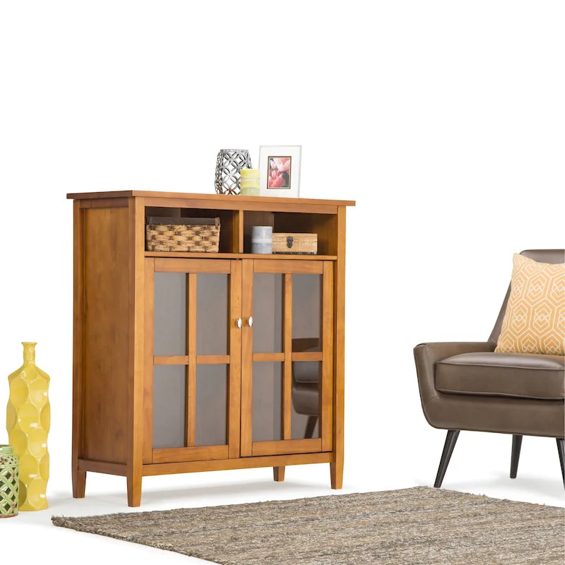 Meuble TV en bois – Brun Miel/Doré Clair/Tabac | Style Shaker