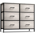 Commode en tissu beige/gris à 6 tiroirs, Meuble de rangement simple