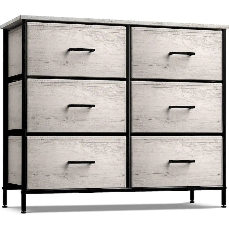 Commode en tissu beige/gris à 6 tiroirs, Meuble de rangement simple