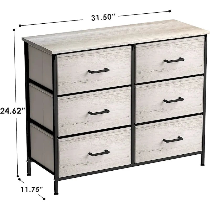 Commode en tissu beige/gris à 6 tiroirs, Meuble de rangement simple
