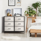 Commode en tissu beige/gris à 6 tiroirs, Meuble de rangement simple