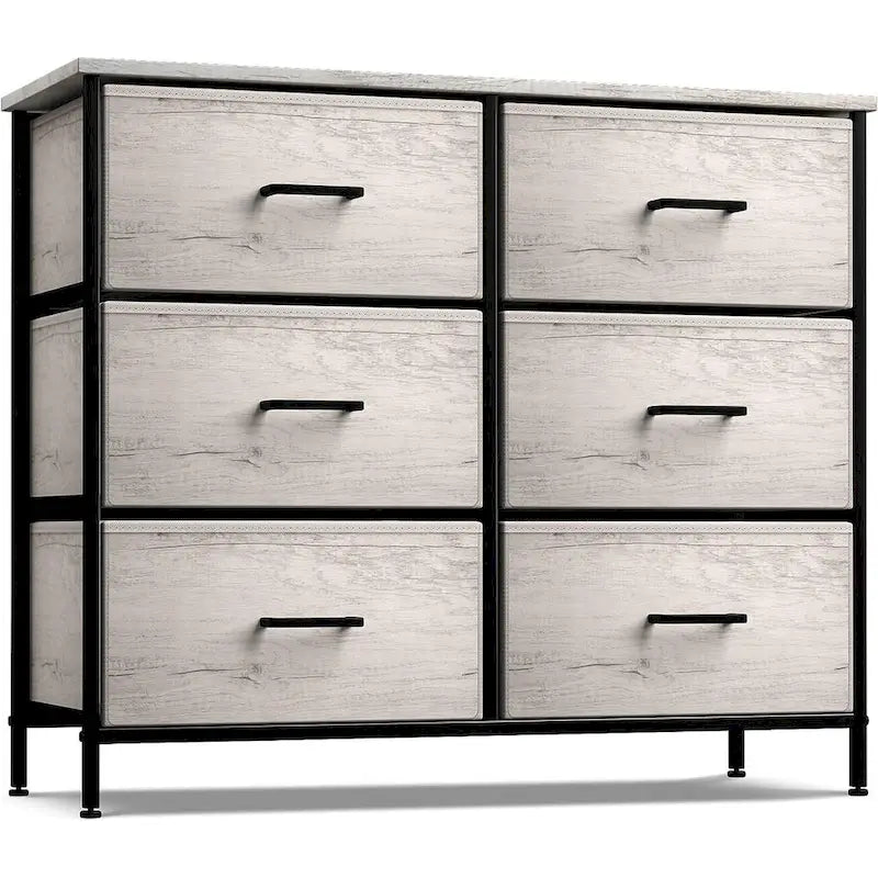 Commode en tissu beige/gris à 6 tiroirs, Meuble de rangement simple