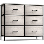 Commode en tissu beige/gris à 6 tiroirs, Meuble de rangement simple