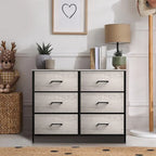 Commode en tissu beige/gris à 6 tiroirs, Meuble de rangement simple