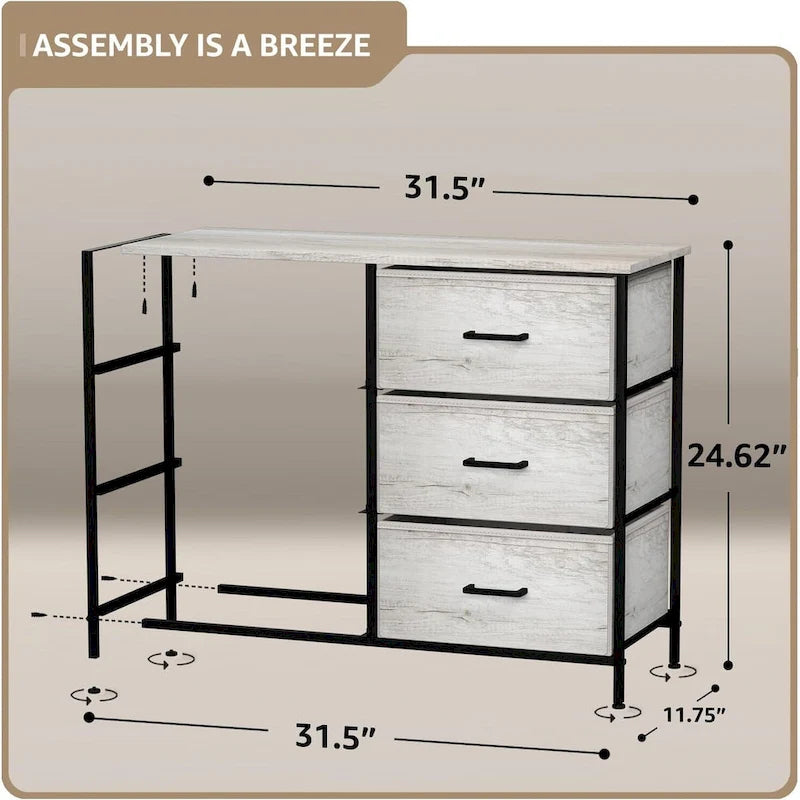 Commode en tissu beige/gris à 6 tiroirs, Meuble de rangement simple