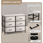 Commode en tissu beige/gris à 6 tiroirs, Meuble de rangement simple