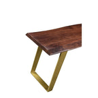 Banc en bois de Sesham Live Edge miel, pieds en fer doré, 1 place