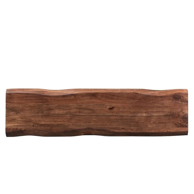 Banc en bois de Sesham Live Edge miel, pieds en fer doré, 1 place