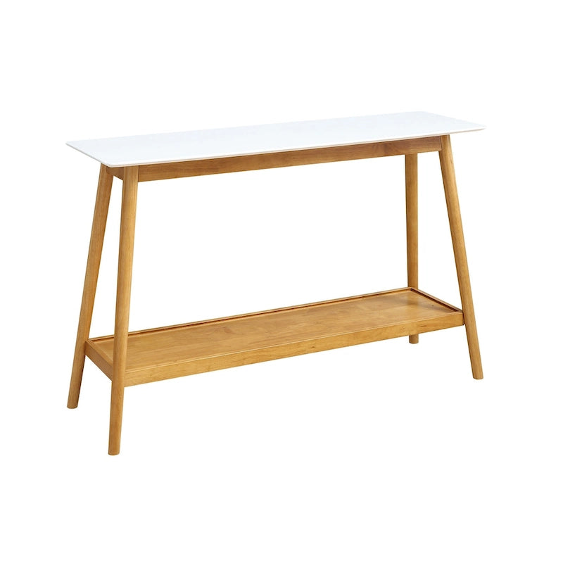 Console laquée blanche brillante avec étagère inférieure, style Mid-Century