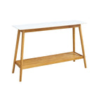 Console laquée blanche brillante avec étagère inférieure, style Mid-Century