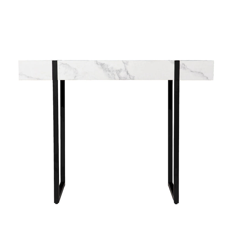 Table console moderne aspect marbre blanc/noir pour 1 personne