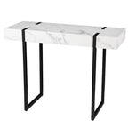 Table console moderne aspect marbre blanc/noir pour 1 personne
