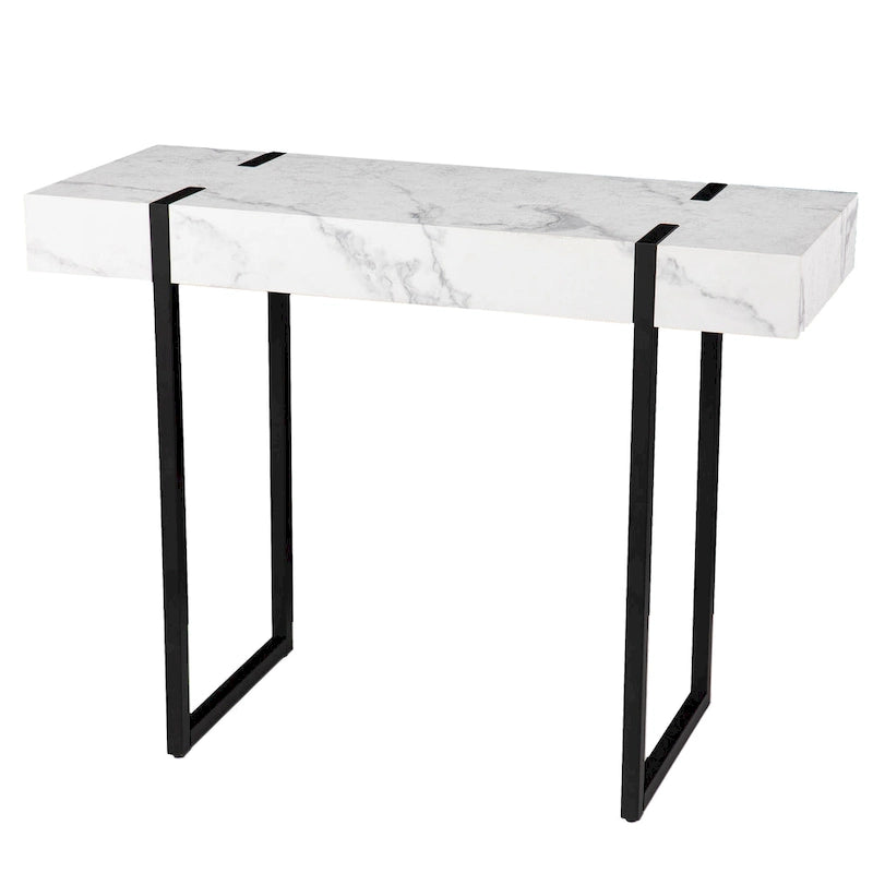 Table console moderne aspect marbre blanc/noir pour 1 personne