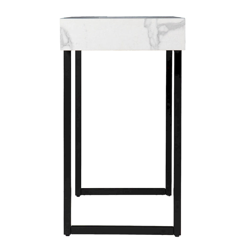 Table console moderne aspect marbre blanc/noir pour 1 personne