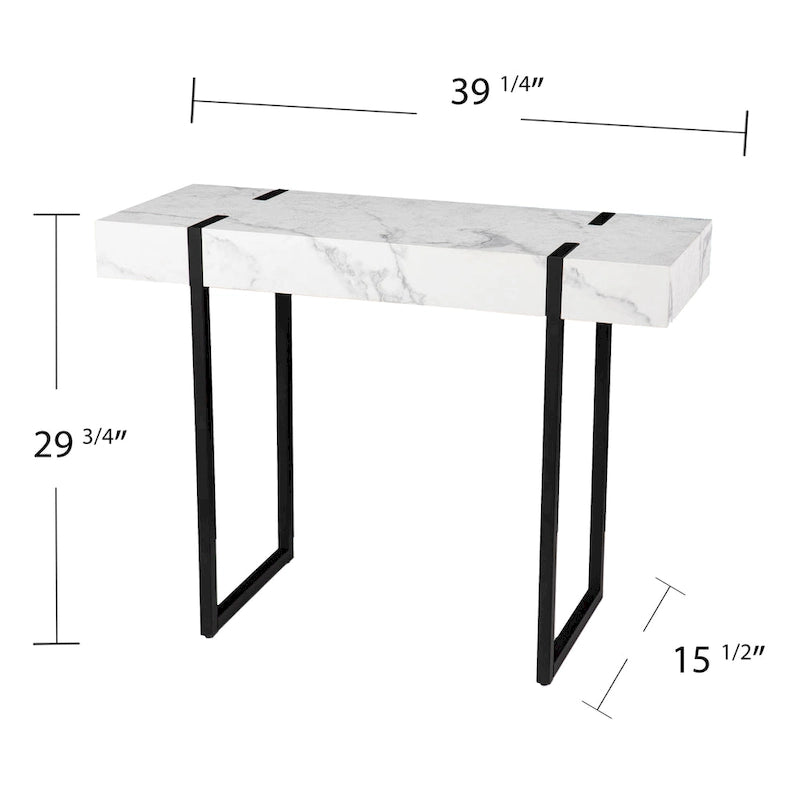 Table console moderne aspect marbre blanc/noir pour 1 personne