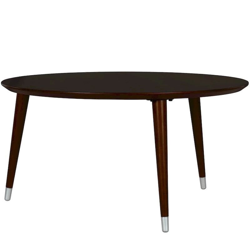 Table basse ronde du milieu du siècle – Espresso et Noyer, assemblage à 2 personnes