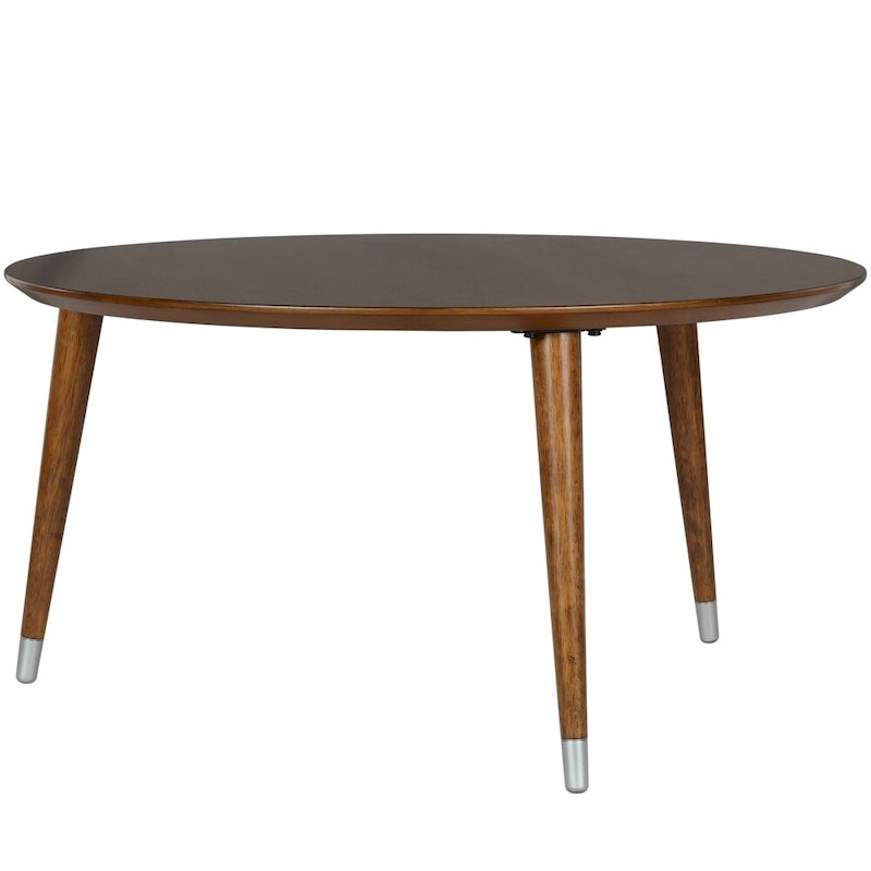 Table basse ronde du milieu du siècle – Espresso et Noyer, assemblage à 2 personnes
