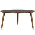 Table basse ronde du milieu du siècle – Espresso et Noyer, assemblage à 2 personnes