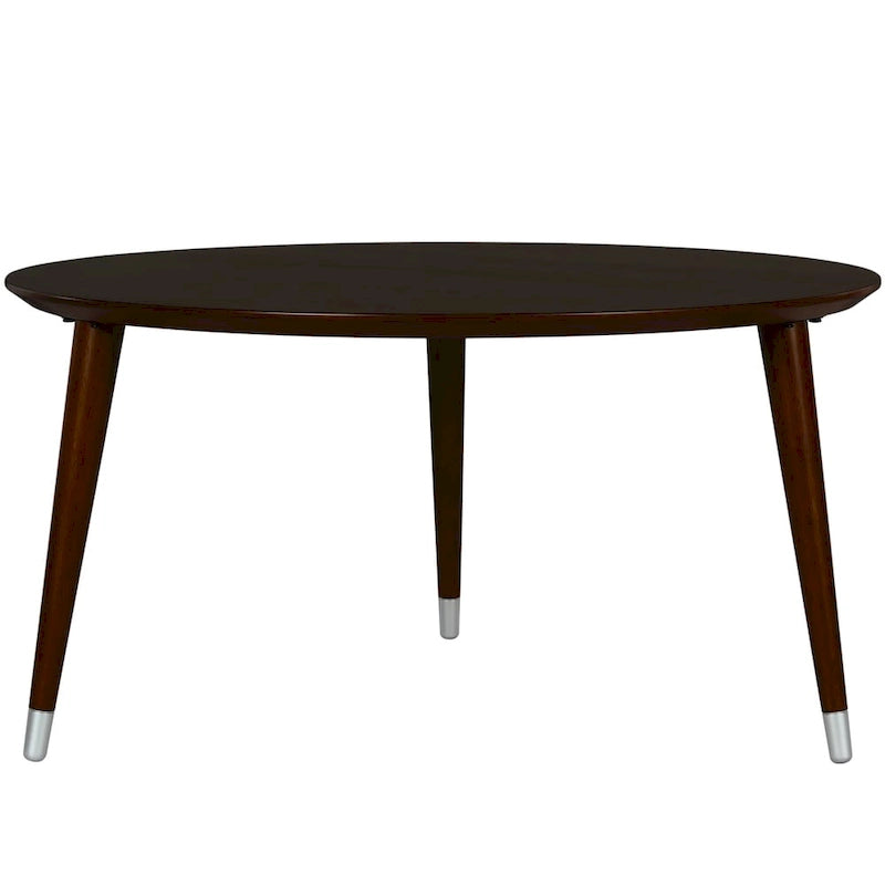 Table basse ronde du milieu du siècle – Espresso et Noyer, assemblage à 2 personnes