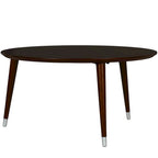 Table basse ronde du milieu du siècle – Espresso et Noyer, assemblage à 2 personnes