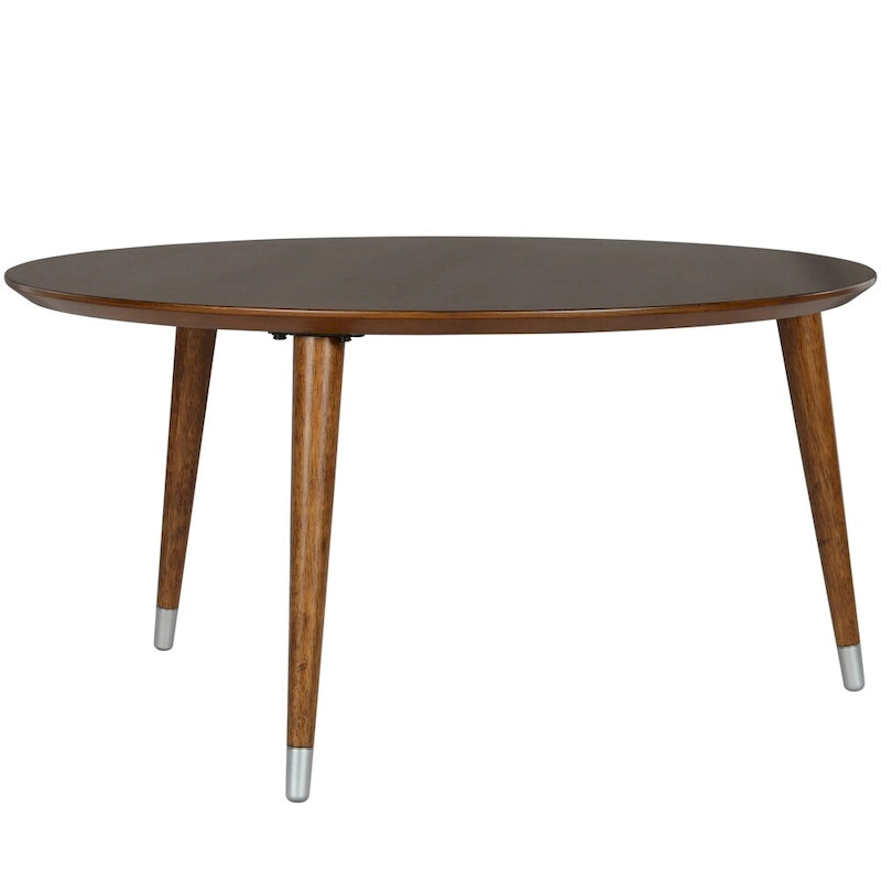 Table basse ronde du milieu du siècle – Espresso et Noyer, assemblage à 2 personnes