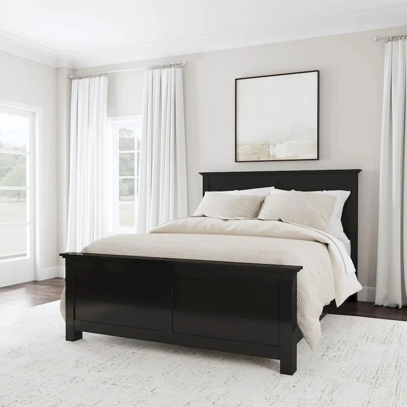 Cadre de lit Queen noir, style panneau classique, 2 personnes