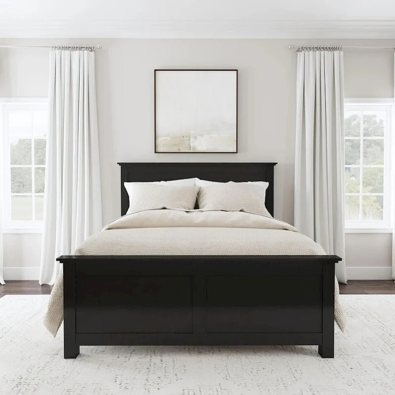 Cadre de lit Queen noir, style panneau classique, 2 personnes