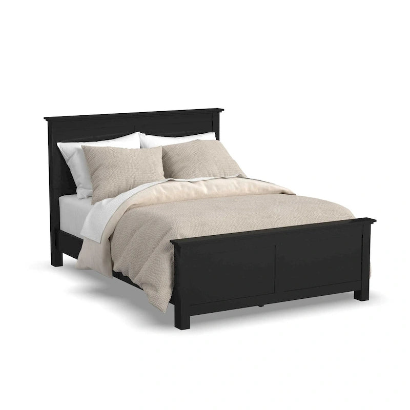Cadre de lit Queen noir, style panneau classique, 2 personnes