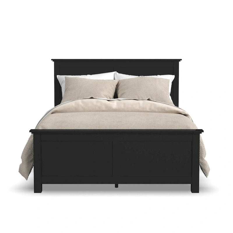 Cadre de lit Queen noir, style panneau classique, 2 personnes