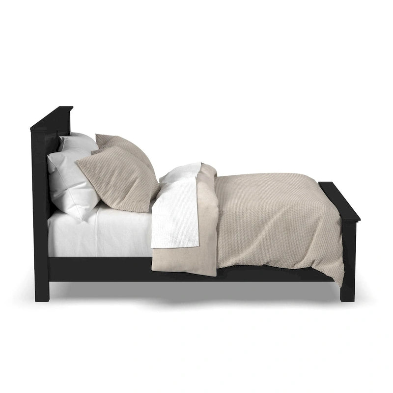 Cadre de lit Queen noir, style panneau classique, 2 personnes