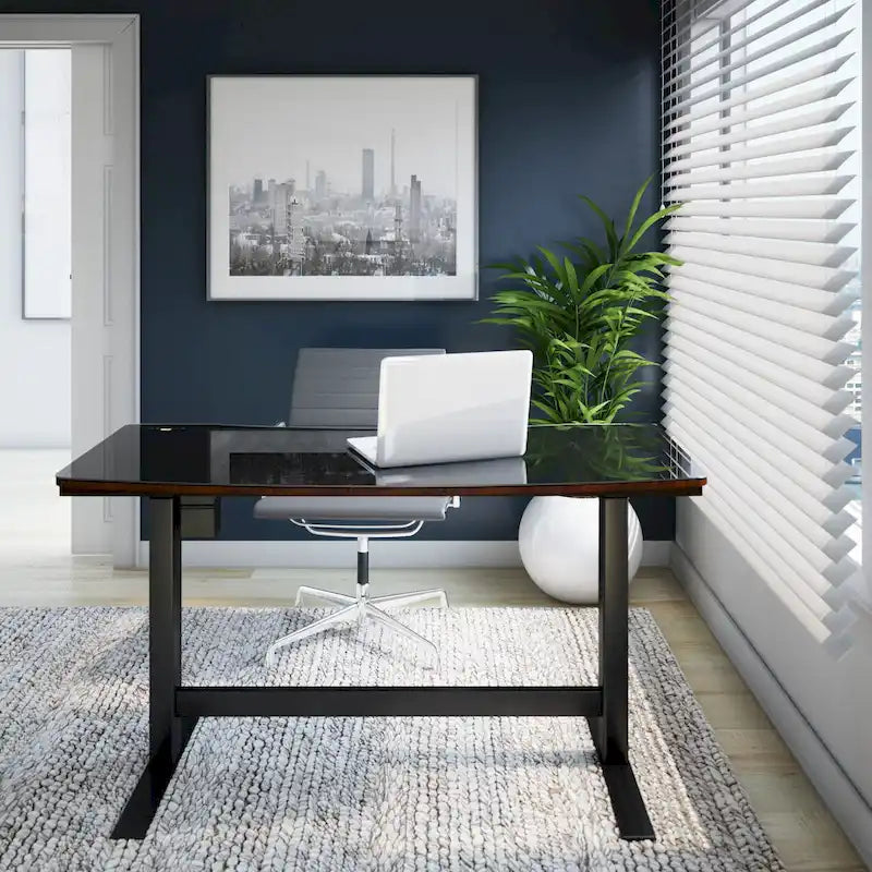 Bureau réglable en hauteur Meridian Cherry Electric, plateau en verre, pour une personne