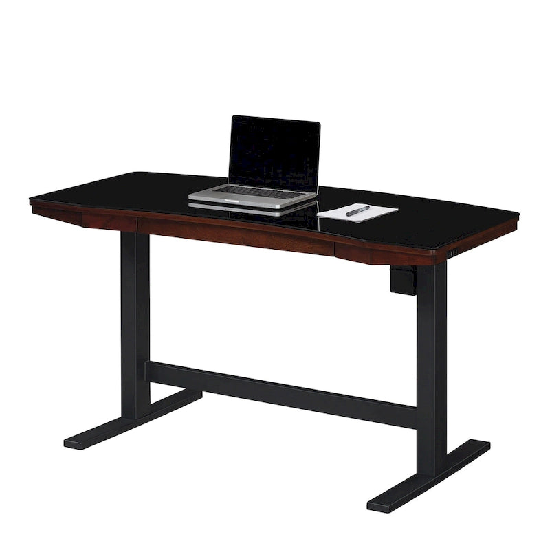 Bureau réglable en hauteur Meridian Cherry Electric, plateau en verre, pour une personne