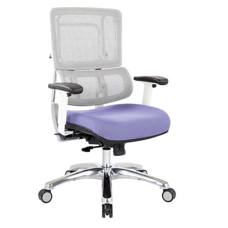 Chaise de bureau dossier maille et assise tissu – Violet / Olive / Jade / Rouge / Ciel / Noir / Bleu / Orange, 1 place