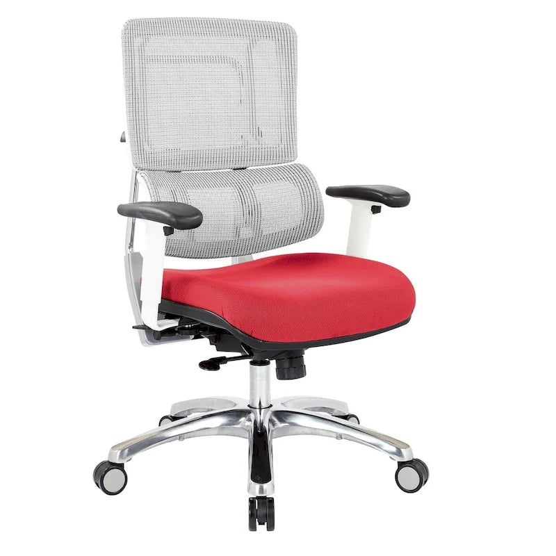 Chaise de bureau dossier maille et assise tissu – Violet / Olive / Jade / Rouge / Ciel / Noir / Bleu / Orange, 1 place