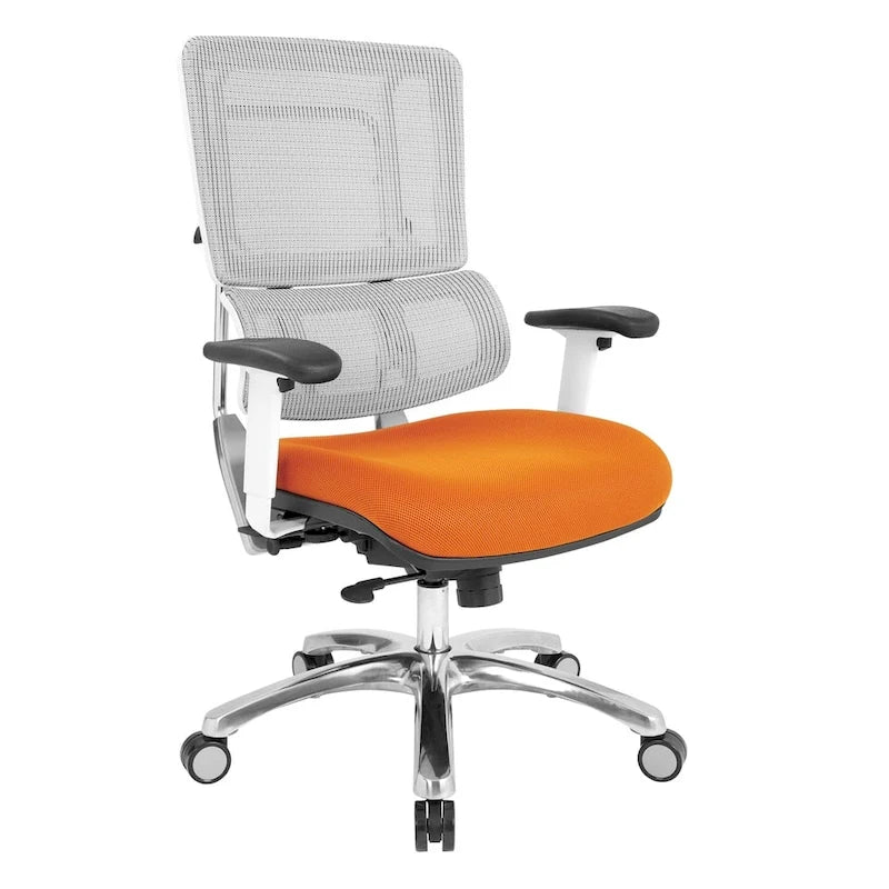 Chaise de bureau dossier maille et assise tissu – Violet / Olive / Jade / Rouge / Ciel / Noir / Bleu / Orange, 1 place