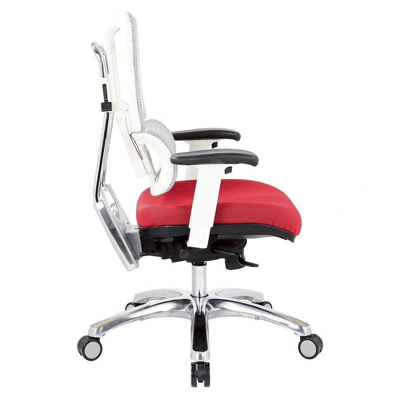 Chaise de bureau dossier maille et assise tissu – Violet / Olive / Jade / Rouge / Ciel / Noir / Bleu / Orange, 1 place