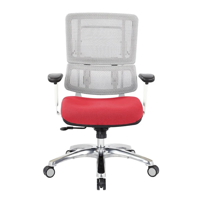 Chaise de bureau dossier maille et assise tissu – Violet / Olive / Jade / Rouge / Ciel / Noir / Bleu / Orange, 1 place