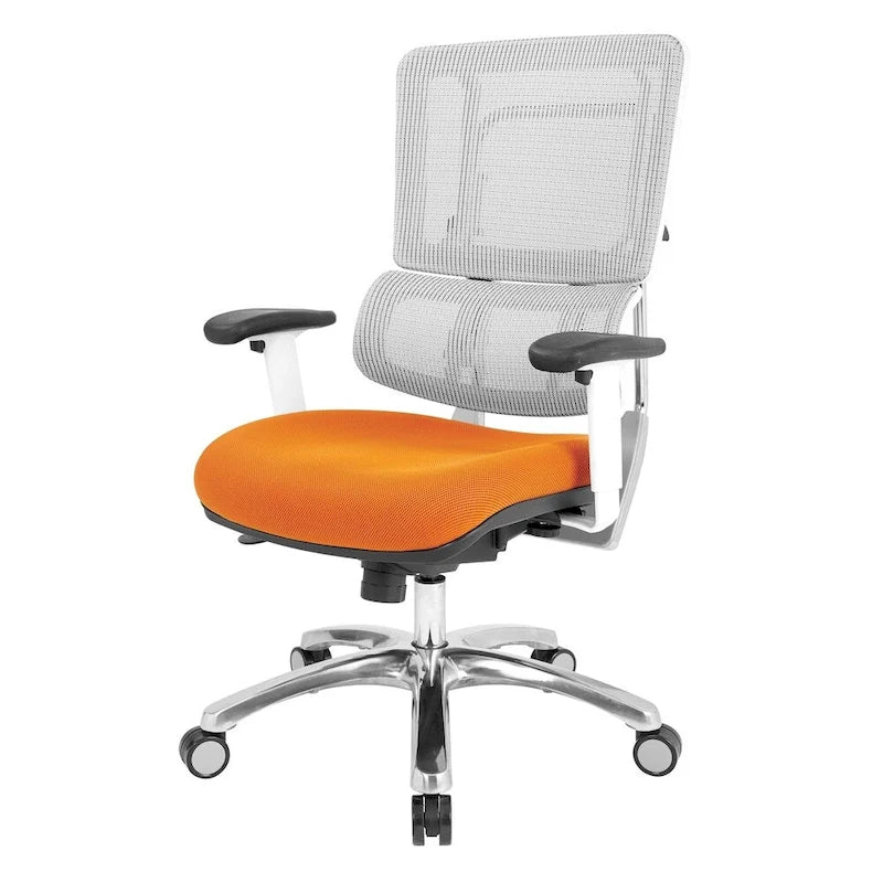 Chaise de bureau dossier maille et assise tissu – Violet / Olive / Jade / Rouge / Ciel / Noir / Bleu / Orange, 1 place