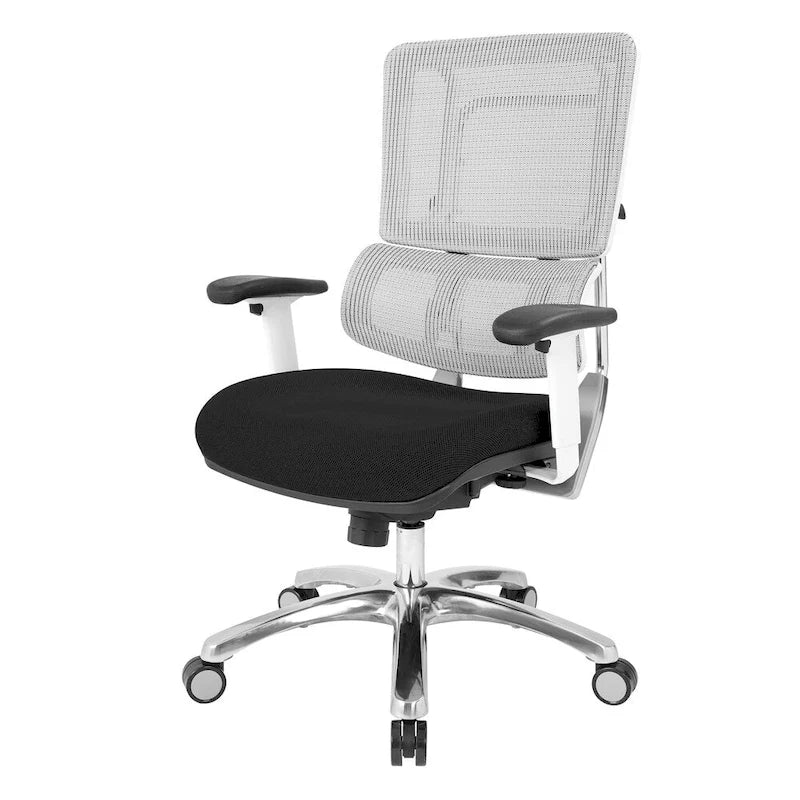 Chaise de bureau dossier maille et assise tissu – Violet / Olive / Jade / Rouge / Ciel / Noir / Bleu / Orange, 1 place