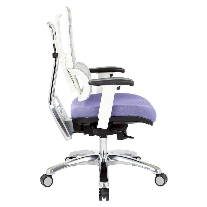Chaise de bureau dossier maille et assise tissu – Violet / Olive / Jade / Rouge / Ciel / Noir / Bleu / Orange, 1 place