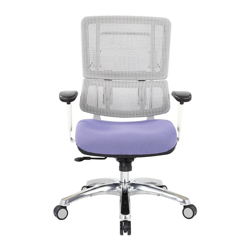 Chaise de bureau dossier maille et assise tissu – Violet / Olive / Jade / Rouge / Ciel / Noir / Bleu / Orange, 1 place
