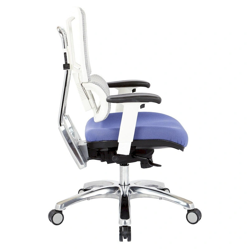 Chaise de bureau dossier maille et assise tissu – Violet / Olive / Jade / Rouge / Ciel / Noir / Bleu / Orange, 1 place