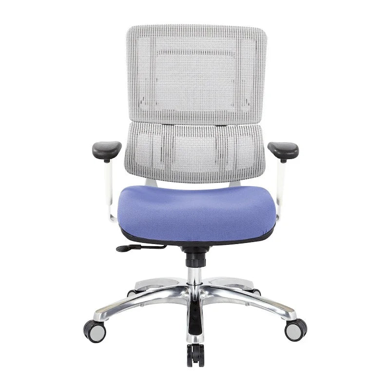 Chaise de bureau dossier maille et assise tissu – Violet / Olive / Jade / Rouge / Ciel / Noir / Bleu / Orange, 1 place