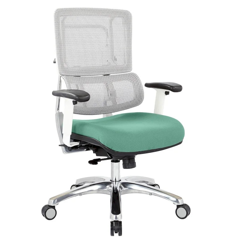 Chaise de bureau dossier maille et assise tissu – Violet / Olive / Jade / Rouge / Ciel / Noir / Bleu / Orange, 1 place