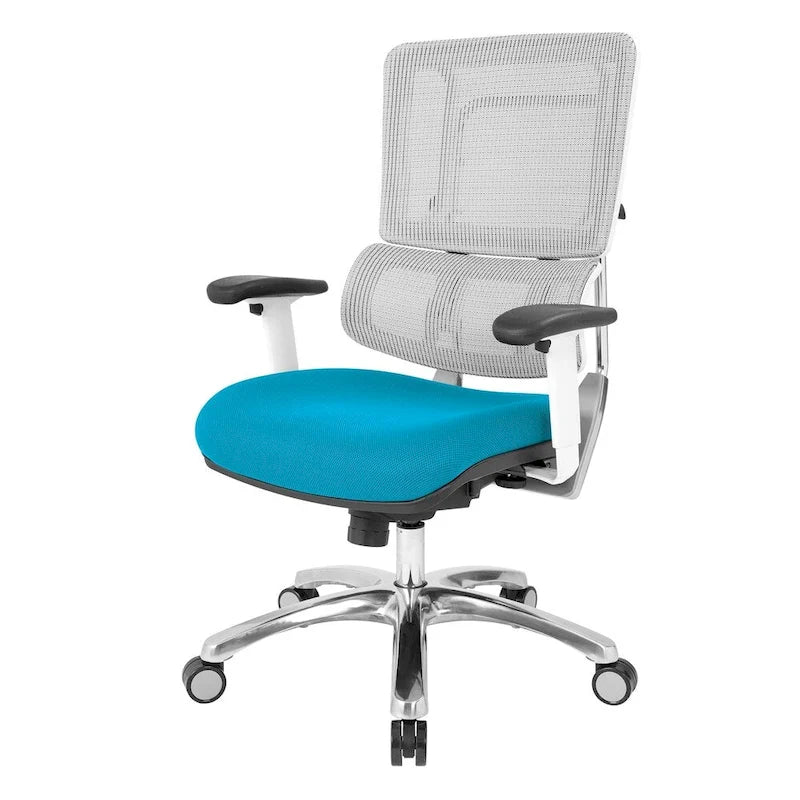 Chaise de bureau dossier maille et assise tissu – Violet / Olive / Jade / Rouge / Ciel / Noir / Bleu / Orange, 1 place