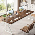 Bureau informatique 2 personnes, marron/blanc et noir, 200 cm de large, style moderne