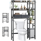 Étagère de rangement de toilettes noir / chêne gris / blanc, 7 niveaux, assemblage par une personne