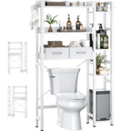 Étagère de rangement de toilettes noir / chêne gris / blanc, 7 niveaux, assemblage par une personne