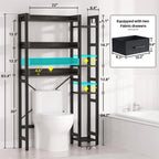 Étagère de rangement de toilettes noir / chêne gris / blanc, 7 niveaux, assemblage par une personne