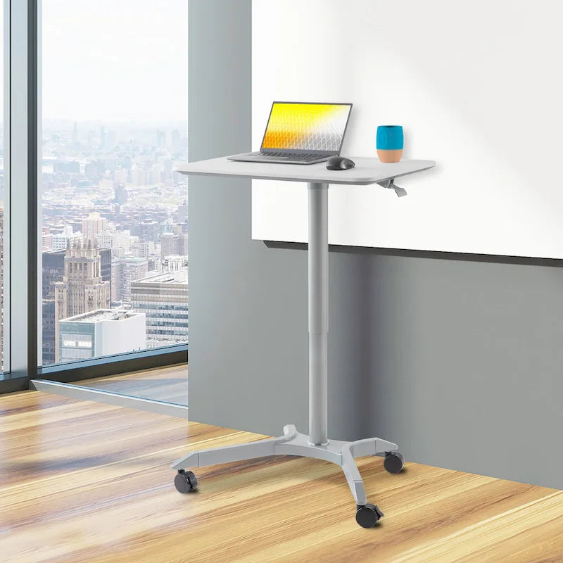 Bureau mobile pneumatique assis-debout simple utilisateur, coloris expresso/blanc